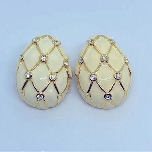 Vintage Nolan Miller Crean Enamel with Gold and Crystal Accent Dynasty Earrings